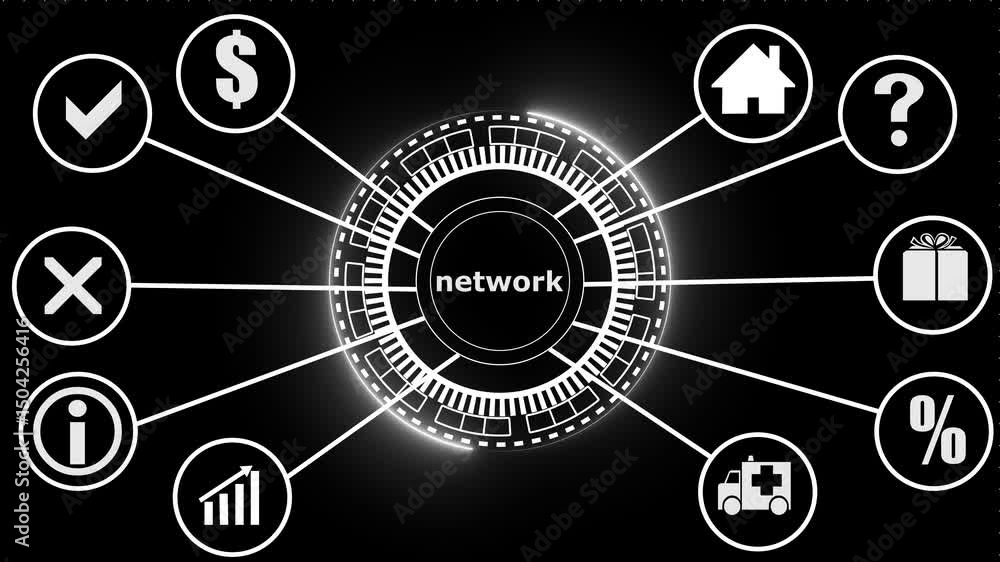Animation of network of connections with icons. digital interface connection and communication concept. networking, social media connection concept. creative 4k Animation of network of connections with icons. digital interface connection and communication concept. networking, social media connection concept. creative 4k