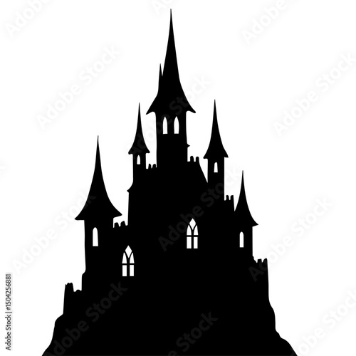 Spooky Halloween graveyard scene with bare trees and tombstones. Halloween illustration features dark silhouettes of spooky trees and old tombstones. This Halloween graveyard scene is perfect for part