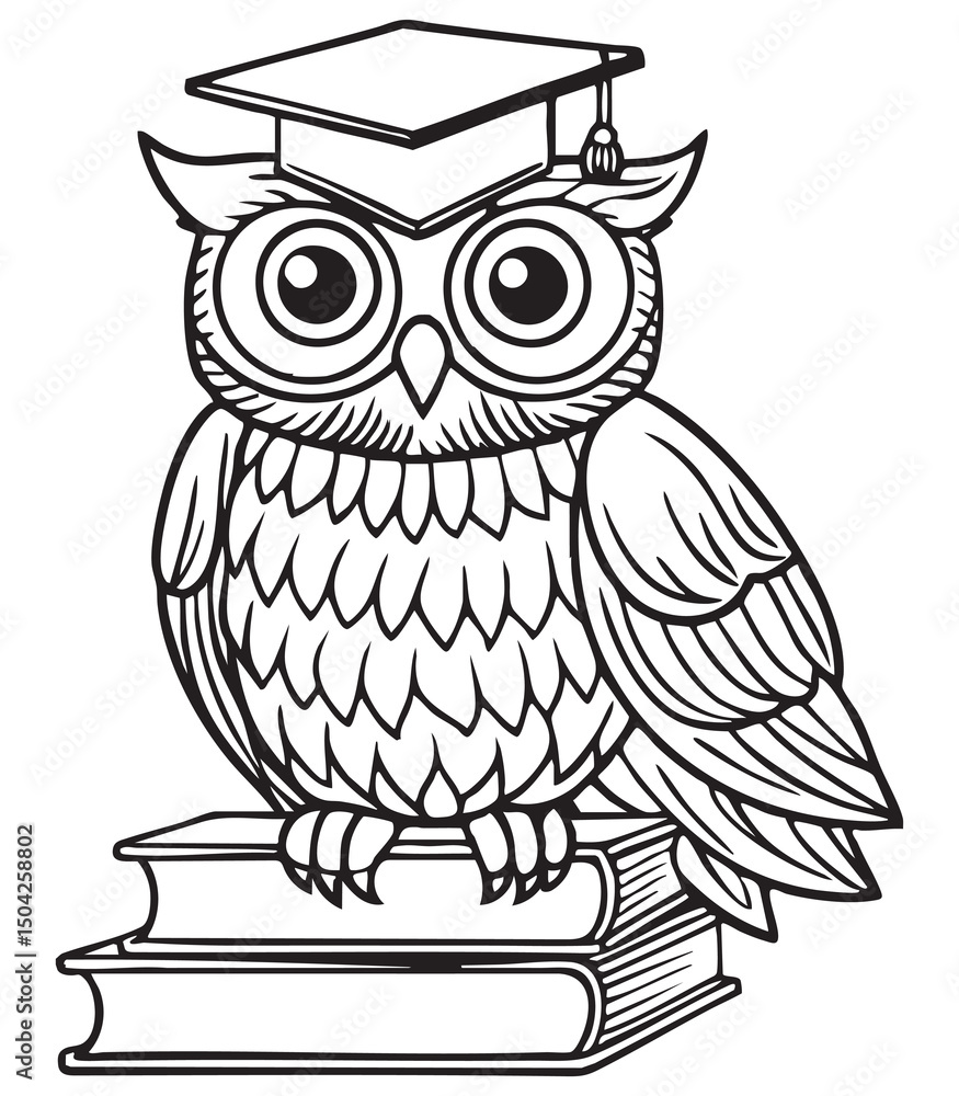 Fototapeta premium Graduation owl for coloring page