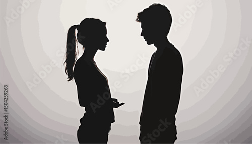 Silhouettes of a couple engaged in a deep conversation against a soft backdrop.