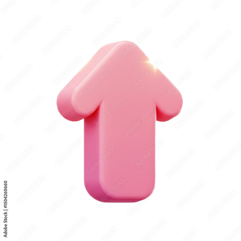 Minimalistic 3D Render of a Pink Upward Arrow Symbol, signifying growth, direction, or progress, isolated against a plain backdrop for versatility Minimalistic 3D Render of a Pink Upward Arrow Symbol, signifying growth, direction, or progress, isolated against a plain backdrop for versatility