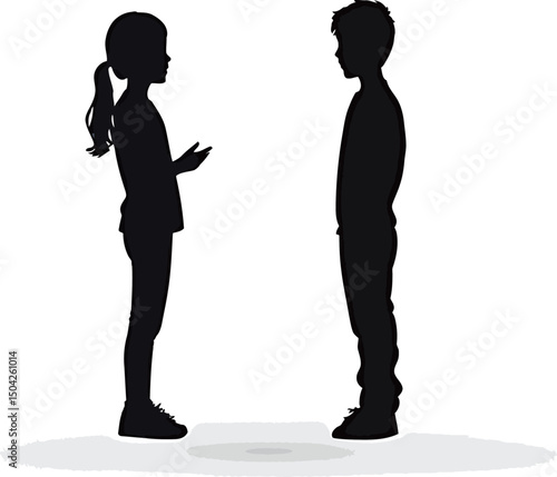 Silhouette of a girl and boy engaged in conversation.