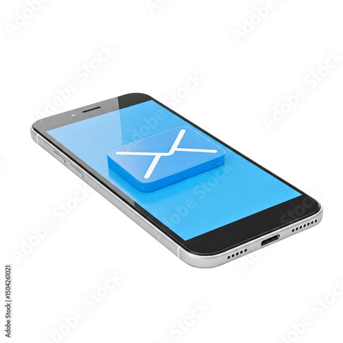 Smartphone with on-screen email icon isolated on transparent background