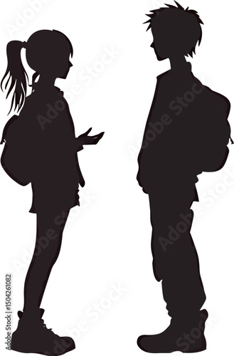 Silhouettes of a teenage girl and boy engaged in conversation.