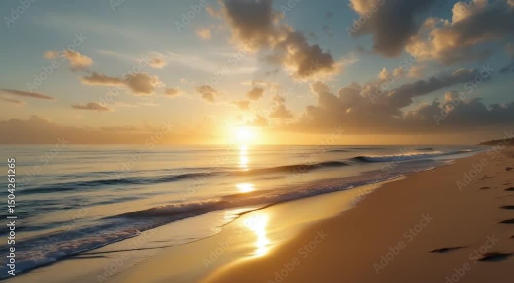Golden sunset beach waves ocean paradise Golden sunset beach waves ocean paradise