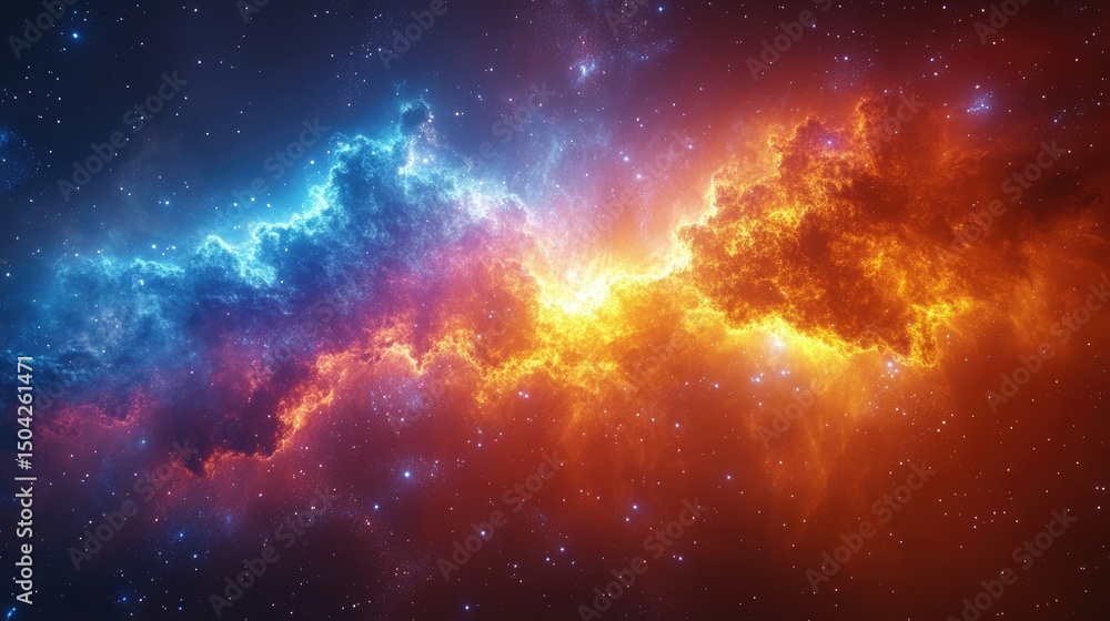 Fototapeta premium Colorful Cosmic Nebula with Bright Starburst in Deep Space