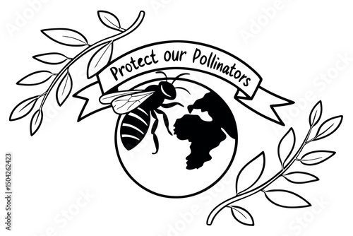 Protect our pollinators bee earth globe branches