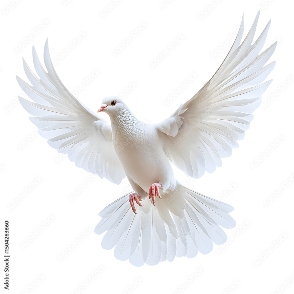 Fototapeta premium A pristine white dove in flight, symbolizing peace and hope.