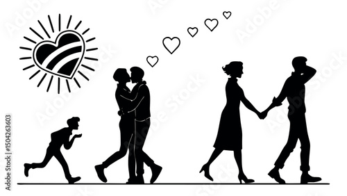 Stages of love couple relationship from boyhood to kissing