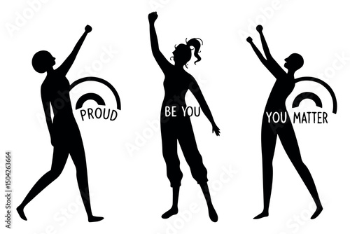 Three silhouettes celebrating pride, self-acceptance, and self-worth