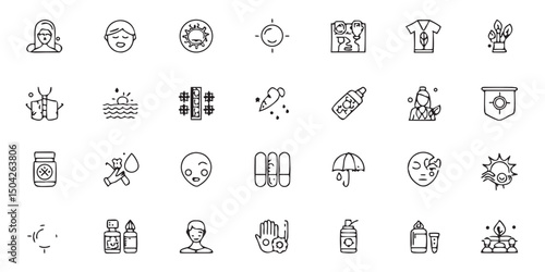 Skincare icons set dermatology cosmetics beauty treatment
