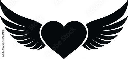 wings heart silhouette vector icon