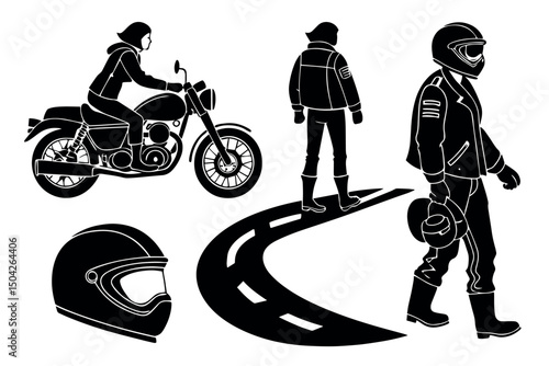 Motorcycle riders road trip silhouette illustration