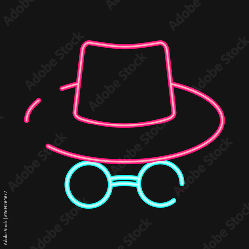 Icon incognito mode. Internet network elements. Icon in neon style.