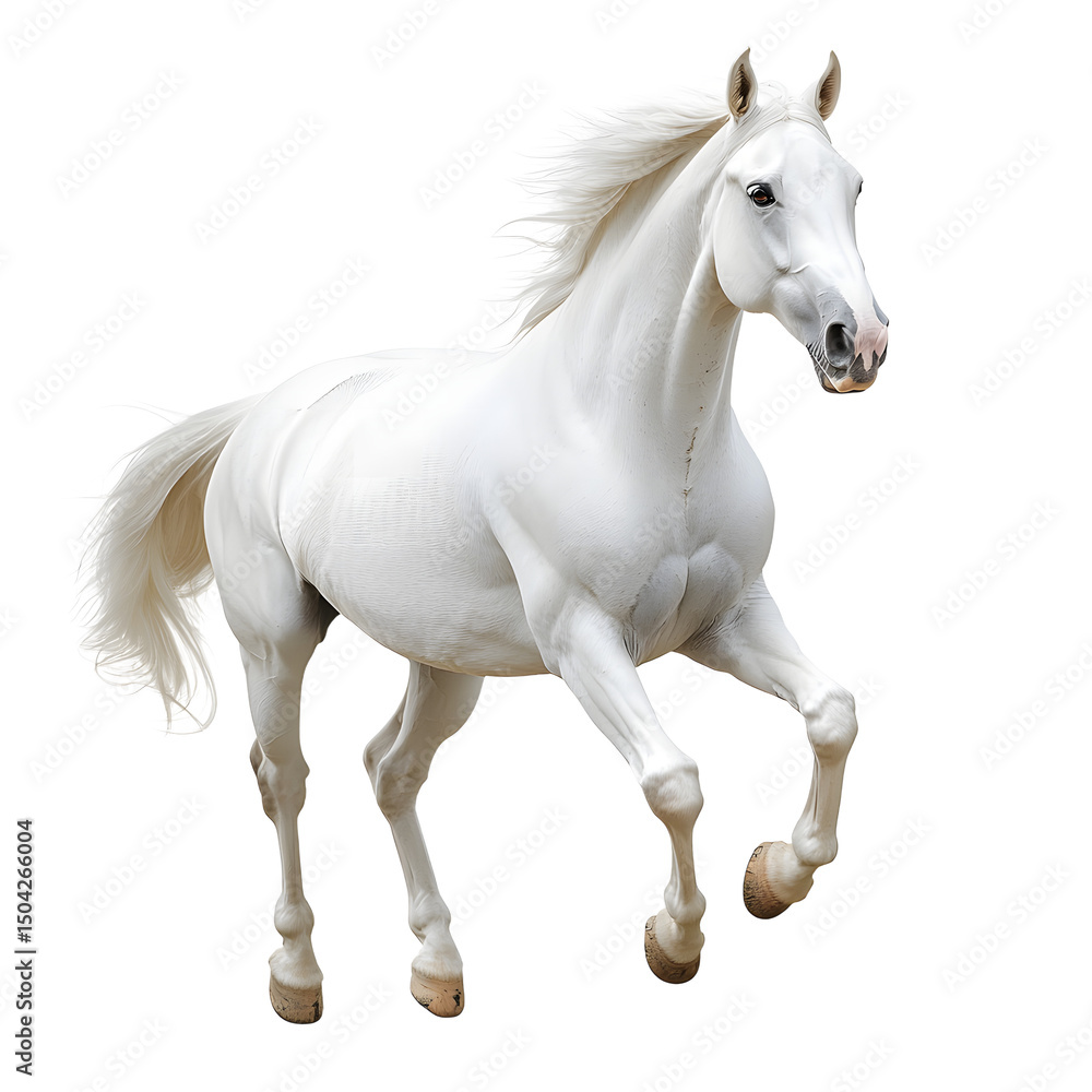Majestic White Horse in Motion, Perfect for Equestrian Stock Majestic White Horse in Motion, Perfect for Equestrian Stock