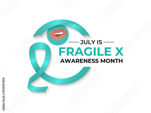 July is Fragile X Awareness Month. A time to raise awareness about Fragile X Syndrome. Realistic Teal silk ribbon banner design. Design for web banner, cards, prints, social media, poster background.