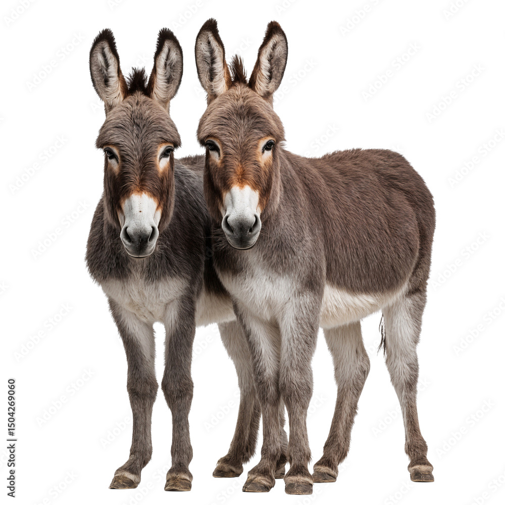 Front view of two donkey isolated on transparent background Front view of two donkey isolated on transparent background