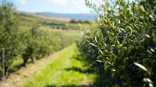 A cluster of bright green Castelvetrano olives with fresh green olive leaves in a garden  highlighting their smooth texture and vibrant color.
