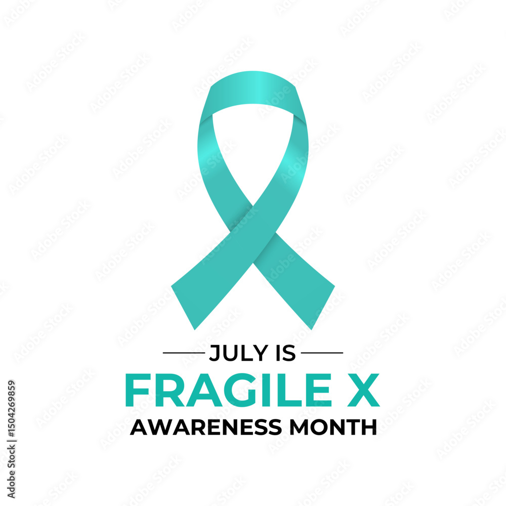 July is Fragile X Awareness Month. A time to raise awareness about Fragile X Syndrome. Realistic Teal silk ribbon banner design. Design for web banner, cards, prints, social media, poster background. July is Fragile X Awareness Month. A time to raise awareness about Fragile X Syndrome. Realistic Teal silk ribbon banner design. Design for web banner, cards, prints, social media, poster background.