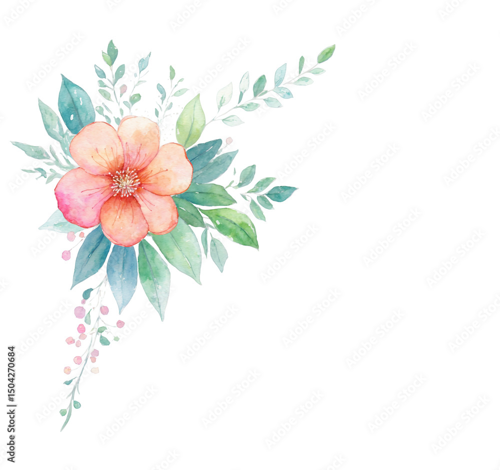 Fototapeta premium Floral gem outline clean milestone event watercolor on transparent background transparent background isolated png stock