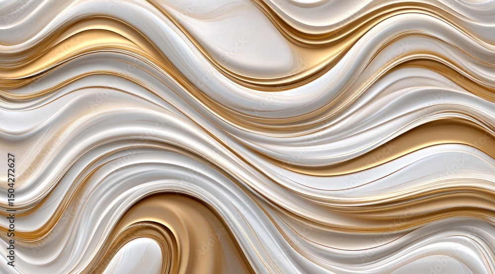 Obraz premium Abstract wavy background of creamy white and gold