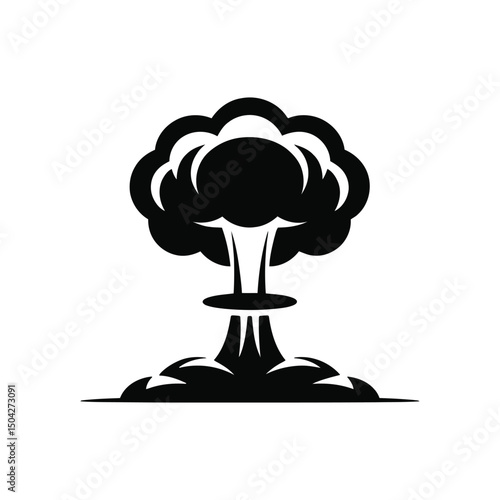 Exploding Bomb Vector Icon Black Silhouette of Nuclear Blast.