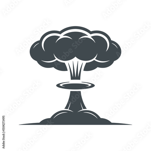 Atomic Bomb Explosion Clipart Flat Vector Silhouette on White.