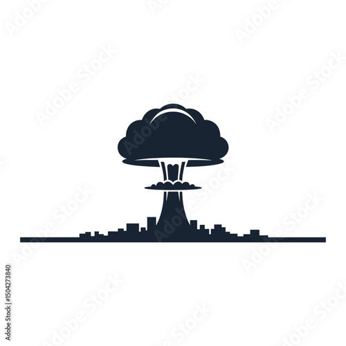 Atomic Bomb Explosion Clipart Flat Vector Silhouette on White.