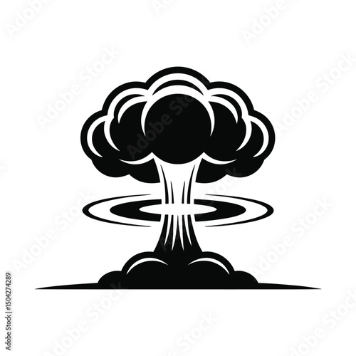 Atomic Blast Silhouette Vector Bold Bomb Explosion Icon in B&W.