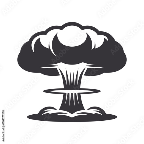 Exploding Atomic Bomb Icon Flat Silhouette Vector on White Background