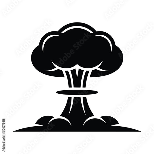 Exploding Atomic Bomb Icon Flat Silhouette Vector on White Background