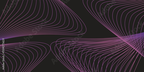 Elegant abstract artwork featuring dynamic curved lines in purple tones against a dramatic black background, ideal for modern design