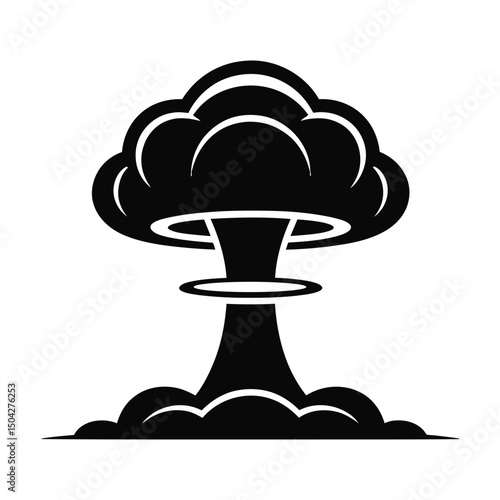 Nuclear Explosion Vector Icon Atomic Bomb Silhouette in Black and White.