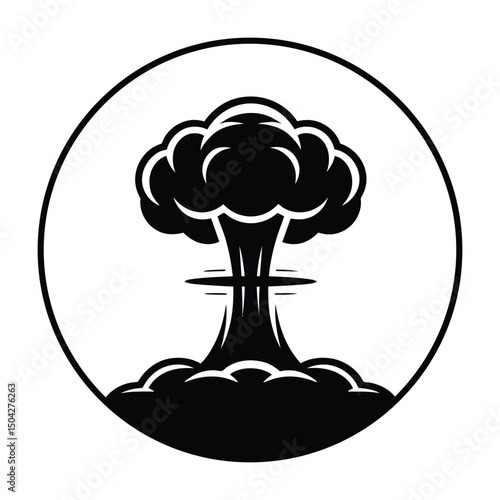 Nuclear Explosion Vector Icon Atomic Bomb Silhouette in Black and White.