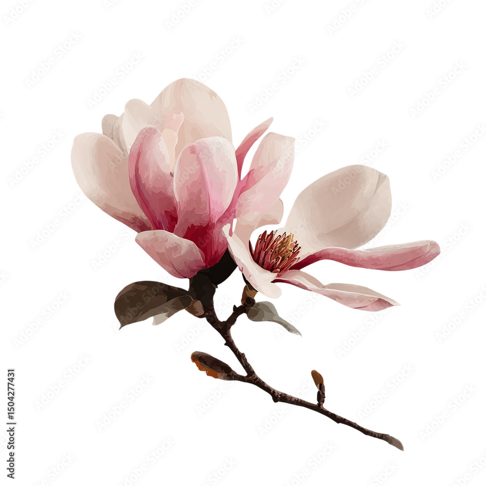 Naklejka premium Delicate magnolia flowers in soft pink hues, showcasing natural beauty against a simple background