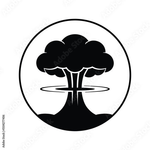 Atomic Bomb Exploding Silhouette Vector Icon Black on White Background.