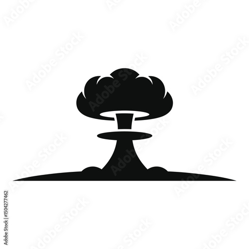 Atomic Bomb Exploding Silhouette Vector Icon Black on White Background.