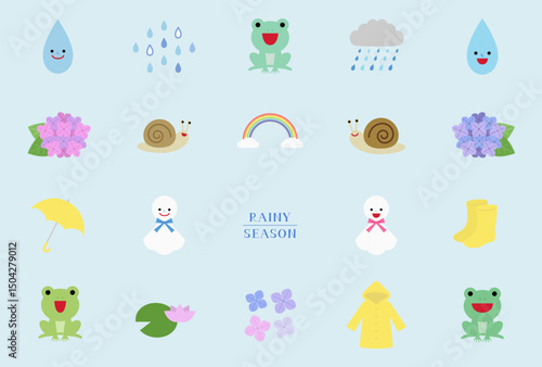 梅雨のアイコン　イラスト素材セット / vector eps