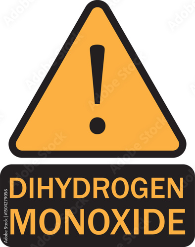 Print Funny science warning sign with text “Dihydrogen Monoxide” parodying chemical hazard symbols in a nerdy chemistry joke style