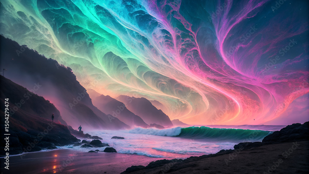 Naklejka premium Glowing Blue Electric Lightning Bolt on Dark Background