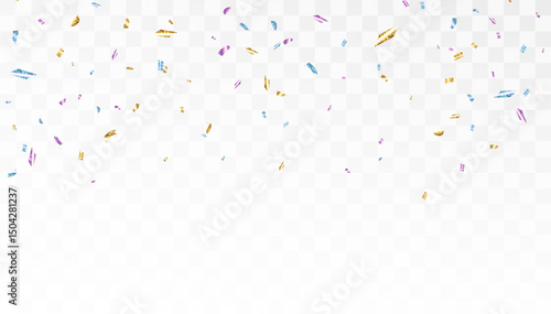 Falling shiny confetti particles with bright colorful glow on transparent background. Element for festive design, advertising and animations.