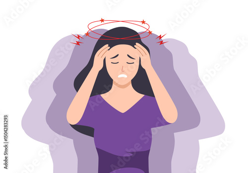 The woman suffers from nausea. Nausea during pregnancy, vomiting. Symptom of illness, health problems. Poisoning,Abdominal pain.Isolated flat vector illustration