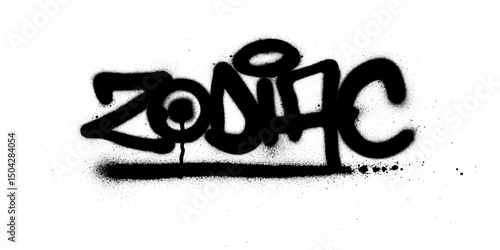graffiti zodiac  text sprayed in black over white