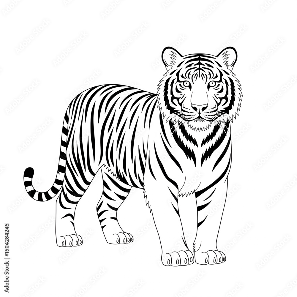 Fototapeta premium A black and white tiger illustration line art of a coloring page 