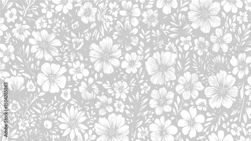 Seamless floral pattern, black on a transparent background, design reminiscent of prints on porcelain or fabric. vector seamless pattern with flowers