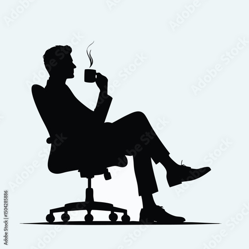 The boss is sitting relaxing while drinking coffee