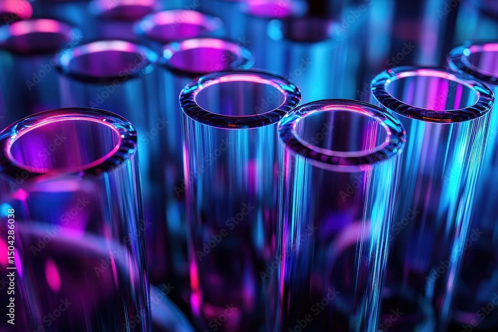 Clear glass tubes create a cool, vibrant effect with illuminated blue and purple tones Clear glass tubes create a cool, vibrant effect with illuminated blue and purple tones