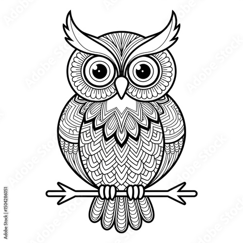 A line art mandala owl design illustration of a coloring page 