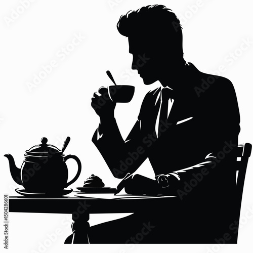 The boss is sitting relaxing while drinking coffee