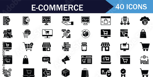 E commerce online shopping icons set design